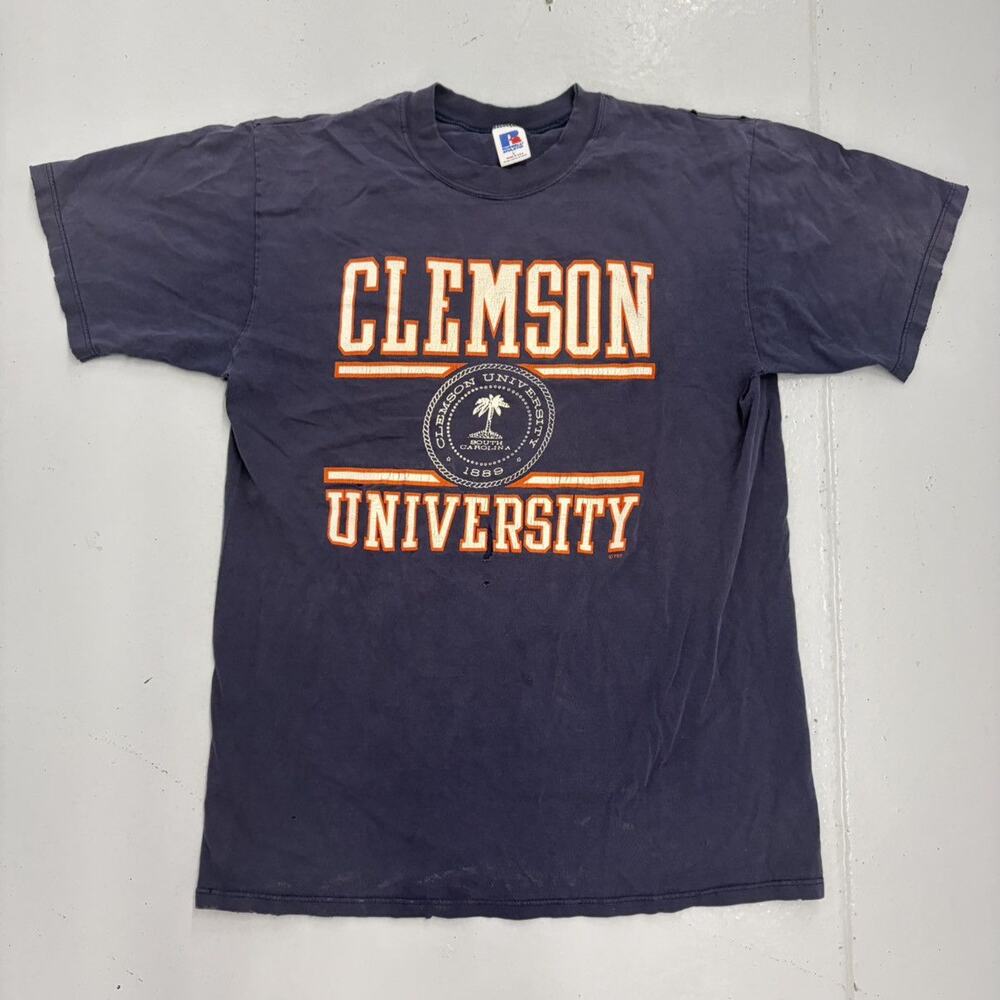 Vintage 90s Clemson University Blue Russell Athletic Shirt